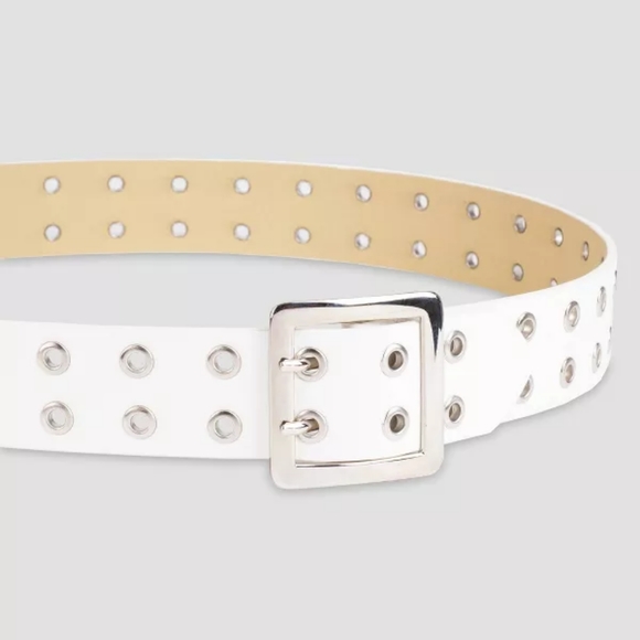 White Leather Studded Belt - Picture 3 of 6